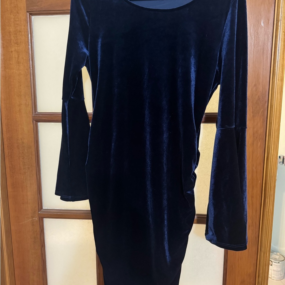 Elegant Navy Velvet maternity Dress